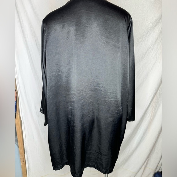 Vintage Cacique 90s Silky Black Mini Laced Robe or Open Cardigan Size Medium - Picture 2 of 6